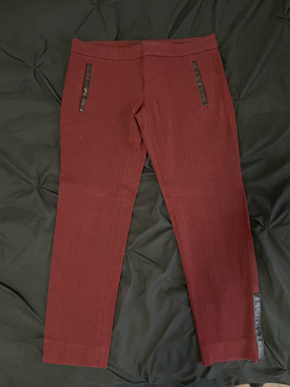 Banana Republic PETITE Burgundy Slim Ponte Pants with Faux Leather Trim